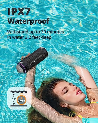 Tronsmart T7 30W Waterproof Portable Speaker, SouldPulse Audio with 360 Surround Sound, Bluetooth V5.3, IPX7 Waterproof, TWS, Battery 4000mAh, Custom EQ via APP - Black