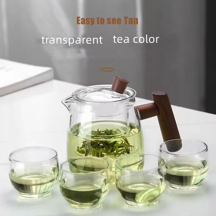 Glass Teapot with Infuser, Heat Resistant Borosilicate Glass Tea Kettle with Strainer and Wood Handle, Blooming and Loose Leaf Tea,saffron crocus,lemon, Stovetop Safe, 550ML (yanxie clear)