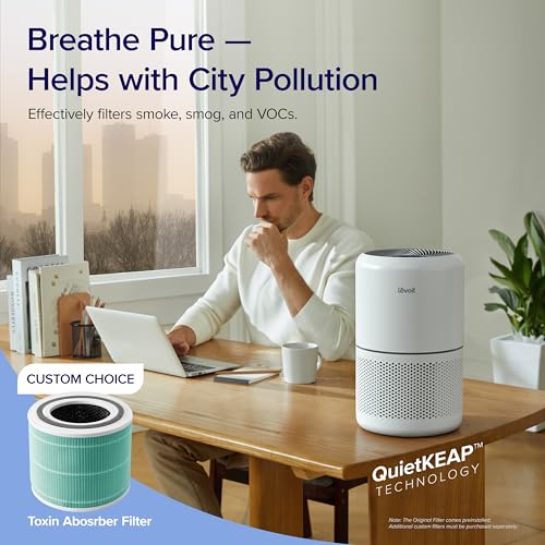 Levoit Air Purifiers for Home Dust Smoke Pet Hair, Up to 40m�, H13 True HEPA Air Filter with Timer, Sleep Mode, Ozone Free, 24dB Quiet Air Cleaner for Bedroom, Office, Core 300, White