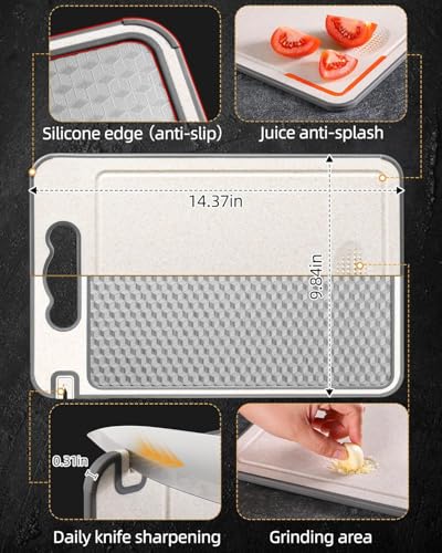 Stainless Steel Cutting Board for Kitchen ? Large 15×10 Inch, Double-Sided, Non-Slip, Scratch-Resistant Mesh Design with Juice Groove, Food-Grade Wheat Straw PP, Easy to Clean Chopping Board