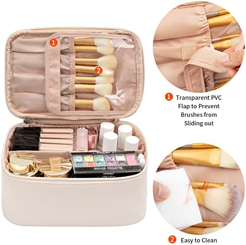 OCHEAL Makeup Bag, Portable Cosmetic Bag, Large Capacity Travel Makeup Case Organizer, Black Makeup Bags For Women Toiletry Bag for Girls Traveling With Handle and Divider