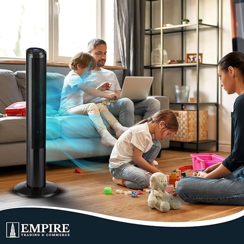Empire 41inch Tower Fan with LED Display, Remote Control Fan for Bedroom with Timer Function, 50W Cooling Fan with 3 Speeds, Perfect 75° Oscillating Fan for Home, Living Room & Office (Black)