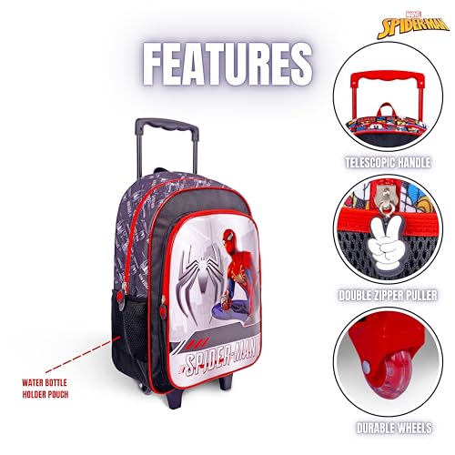 TRUCARE Marvel Spider Man 18 Inch Kids 3-in-1 Trolley School Bag Set - Ergonomic Backpack, Insulated Lunch Bag & Pencil Case,Lightweight, Durable, Students 6+ - Perfect for Travel & School,For Boys