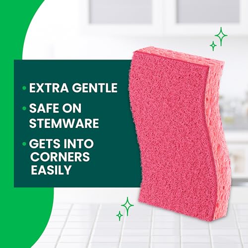 Scotch-Brite Delicate Care Non Scratch Cellulosic Scrub Sponge, 3 units/pack | Kitchen sponge | Dish sponge | Scrub | Delicate Purpose Cleaning | Delicated surfaces | Food Safe | Rinses Clean