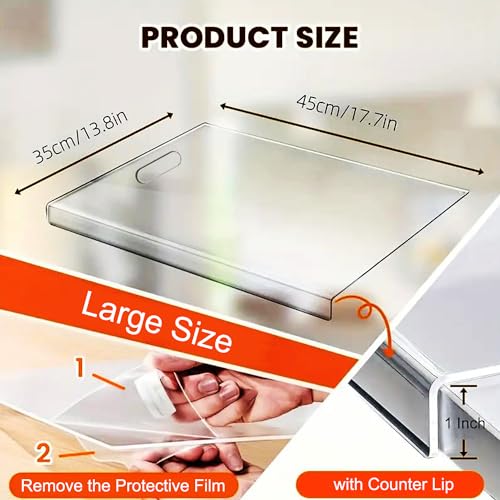 ABM&Y Acrylic Cutting Board with Counter Lip, 18x14 Inch Large Clear Cutting Boards for Kitchen Counter Non Slip, Perfect for Bread,Meat,Veggies & More, Great Kitchen Essential Gadgets & Decor