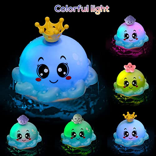SYOSI Baby Bath Toy With 4 Water Spray Modes, Light Up Octopus Tub Toys for Toddler Kids, Auto-Rotating Toddlers Bathtub Toys for Boys Girls With Ocean Animals/Fountain Sprinkler/Flashing Colorful LED
