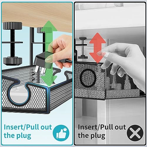 Under Desk Cable Management Tray Black, No Drill Organizer With Clamp for Wire Management, PC Cord Accessories & Workspace Organizers for Office, Home