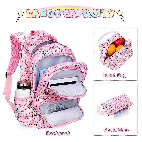 School bags for Girls and Boys with Lunch Bag Pencil Case, 3pcs Kids School Bag Set, Backpack for Kindergarten Elementary