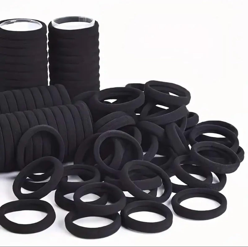 La Bella Sets 100 Pcs Black Hair Ties Ponytail Holder Elastic Hair Bands For Women Girls- Scrunchie Hair Accessories - For Hairstyling Braiding in Home, Gym, Office, Travel and Saloon (Medium- 4 cm)