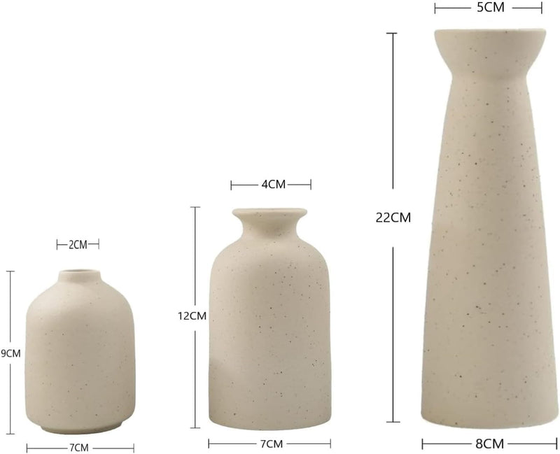 SKY-TOUCH Home Decor Ceramic Vase Set of 3 : Pampas Grass Dried Flowers Vase Modern Boho Vases Decoration Items for Living Room Home Kitchen Dinner Table Shelf Office Desk Decor (Beige)