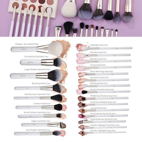 MAK Shiny Makeup Brushes 24 Pcs Set with Leather Case, Multi Use with Natural and Synthetic Hair (24 Pcs + Large Leather Case Holder)