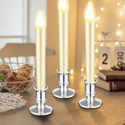Waziaqoc 24Pcs Silver Taper Candle Holders, Plastic Candlestick Holders Only for Flameless LED Candle Decorative Pillar Candle Holder for Christmas Wedding Anniversary Dinner Party