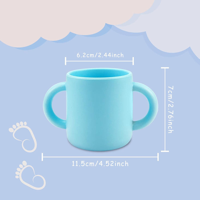 TQONEP Silicone Training Cup for Infants 2 Handles, Easy Grip Handles Toddler Learning Cup Applicable for Baby Over 6 Months（Pink+Blue