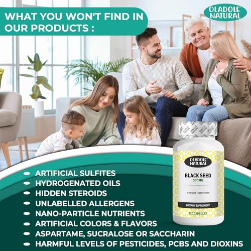 Oladole Natural Black Seed- 500 mg 120 (Capsules) | Cold-Pressed Nigella Sativa Extract For Immune Boost, Digestive Health, Heart & Brain Health, Improve Joint Comfort & Mobility| Non- GMO,Gluten Free