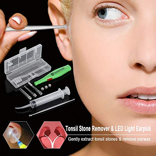 WildCard India Tonsil Stone Remover Tool LED Light Earpick Stainless Steel Earwax Remover with 3 Tips Irrigator Clean