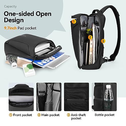 MARK RYDEN Sling Bag Men's Chest Bag Shoulder Bags Crossbody Backpack for 9.7 Inch / 12.3 Inch iPad Waterproof Anti-Theft Shoulder Bag, black, L, Elegant