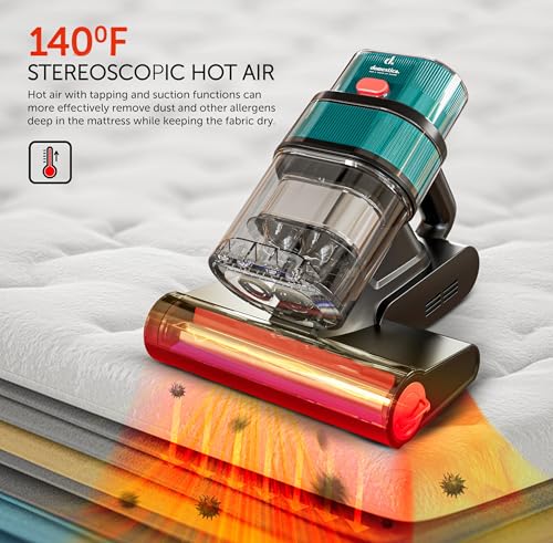 DOMESTICA Dustro Pro Handheld Mites Vacuum Cleaner for Bed | Dust Vacuum Cleaner for Sofa 16KPA Suction | Vacuums for Mattresses Home with Digital Display, UV-C, 45000Rpm & 60°C (Green)