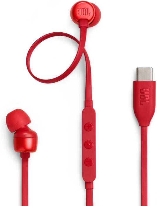 JBL Tune 110 Wired In-Ear Headphones, Deep and Powerful Pure Bass Sound, 1-Button Remote/Mic, Tangle-Free Flat Cable, Ultra Comfortable Fit - Black, JBLT110BLK