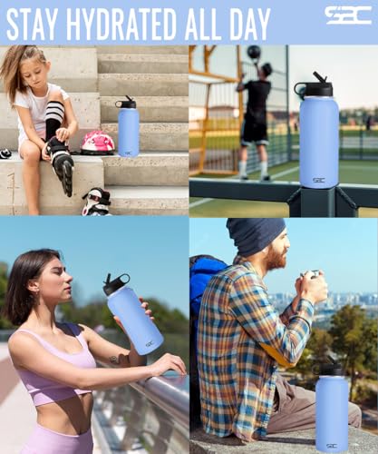 S2C Stainless Steel Water Bottle 1L,32oz Double Wall Vacuum Insulated Water Bottle, BPA Free Water Bottle for Kids School with Straw lid- Thermos Water Flask for Hot Water, Water Bottle (SKY BLUE)
