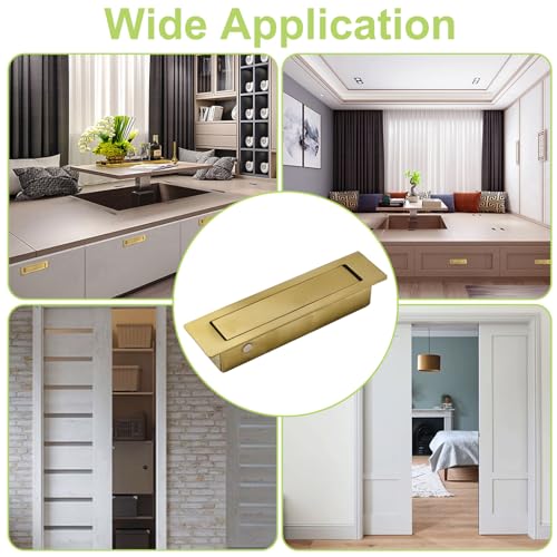 UFURMATE Flush Mount Door Pull, 2PCS 304 Stainless Steel Pocket Door Handle Brushed Flush Mount Hardware Edge Pull for Closet (Brushed Gold)