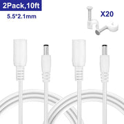 DC Extension Cable 2 Pack 10FT/3M 2.1mm x 5.5mm Male to Female DC Extension cord for Power Adapter, EZVIZ, WANSVIEW, Sricam, Dericam, CCTV Security WiFi IP Camera, Bird Box Camera, LED Strip Light