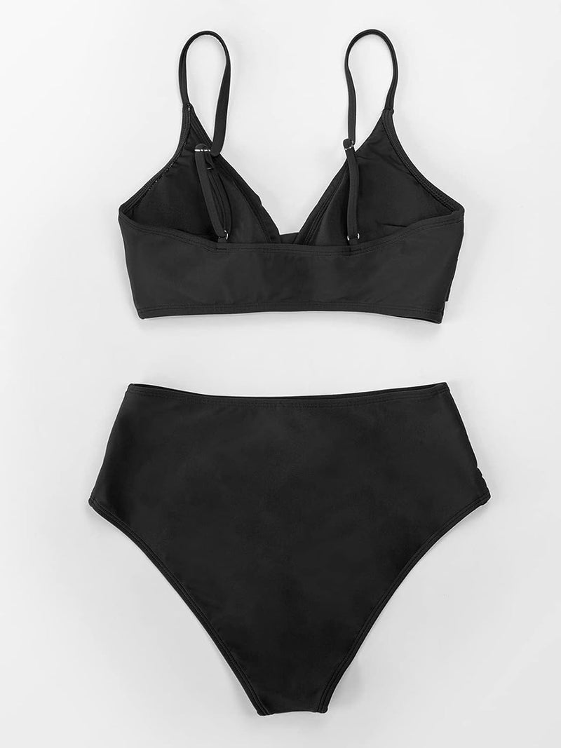 YKingder Women's Bikini Sets Two Piece Swimsuit High Waisted V Neck Twist Front Adjustable Spaghetti Straps Bathing Suit