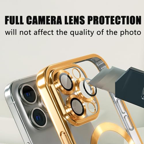 XIEHUZA Magnetic Case for iPhone 16 Pro Max Case Clear Compatible with MagSafe Built-in Camera Lens Protector Soft Slim Shockproof Phone Case Cover for iPhone 16 Pro Max 6.9" (Gold)