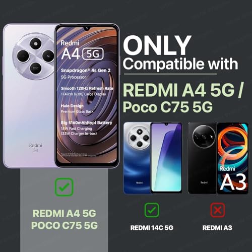Case for Redmi A4 5G / Poco C75 5G / Redmi 14C Clear Hard PC Back Cover Case with Shockproof Premium TPU Black Border 360 Degree Impact Resistant Transparent Cover