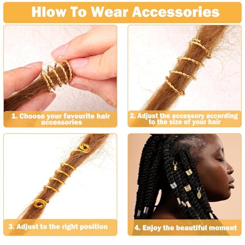 JINXXTTA 292Pcs Ramadan Hair Accessories for Braids, Gold Hair Charms, Metal Hair Clips & Rings, Braid Clips for Women, Girls, Boys & Men