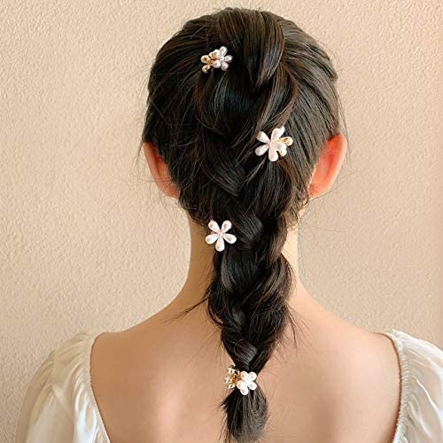ELECDON Hair Claw, ELECDON 8 Pieces Small Pearl Hair Claw Clips, White Handmade Hairpins Decorative Hair Clips Hair Accessories for Women Girls