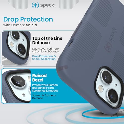 Speck iPhone 15 Case - Built for MagSafe, Drop Protection Grip ??for iPhone 15 iPhone 14 & iPhone 13 - Scratch Resistant, Soft Touch, 6.1 Inch Phone Case - CandyShell Grip Mystery Blue/Faded Denim