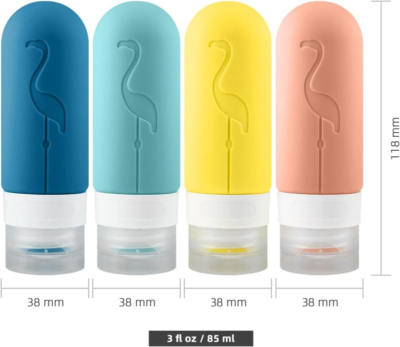 Curoayood Travel Bottle Set, Refillable Leak-Proof Container for Business Trip, Portable Shampoo Bottle, Toiletry Bag, Silicone, 90ml