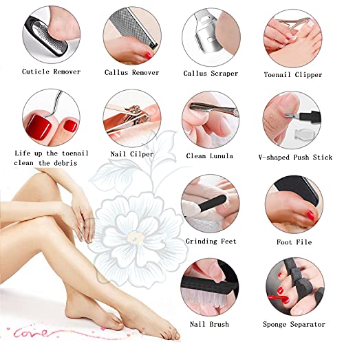 MINKINH Professional Pedicure Kit, 26 in 1 Stainless Steel Foot Care Tools With Foot File and Callus Remover for Men Women Travel