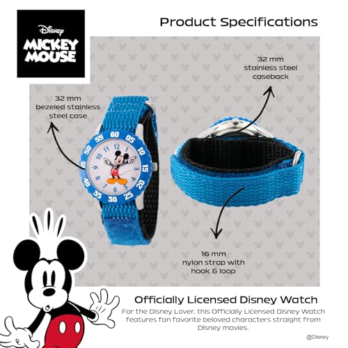 Disney Mickey Mouse Kids' Bezel Stainless Steel Time Teacher Analog Nylon Strap Watch