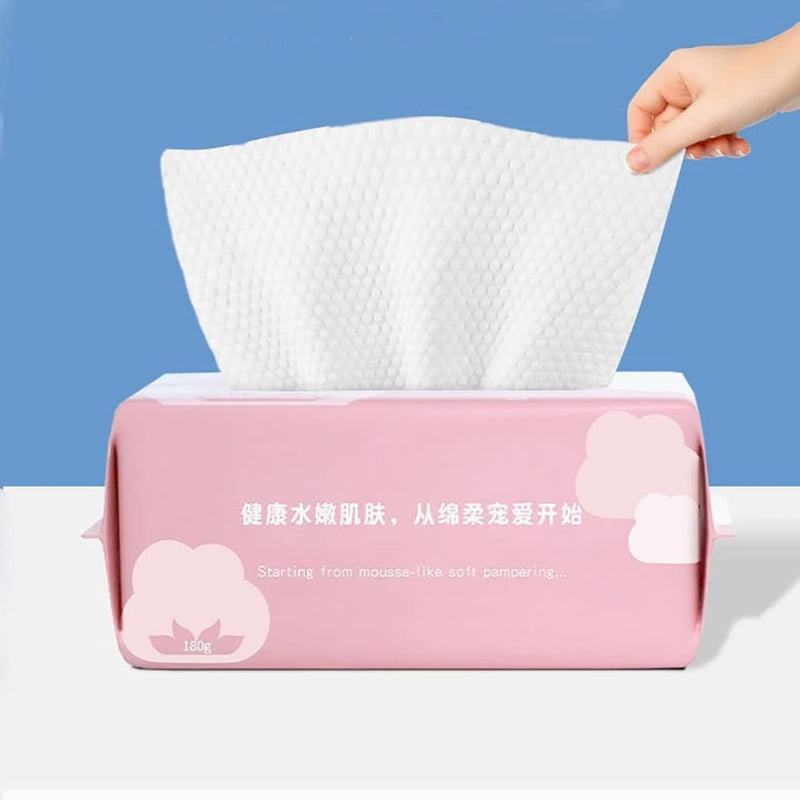McMola Disposable Face Towel Face Cloths for Washing Soft Cotton Dry Wipes Facial Cloths Towelettes for Washing and Drying, 100 Count Facial Tissue for Cleansing, Skincare and Makeup Remover - 100 Count