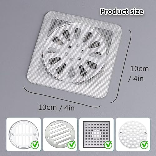 50 Disposable Shower Drain Mesh Stickers, Floor Drain Stickers, Sink Strainer Stickers, Hair Catcher, Hair Sewer Stickers for Bathroom, Laundry Room, Bathtub, Kitchen, Sink, and more.