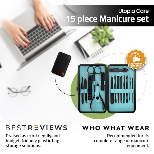 Utopia Care Professional Manicure Pedicure Set Nail Clippers Kit - Stainless Steel 16 in 1 Portable Travel Grooming Kit - Facial, Cuticle and Nail for Men and Women -