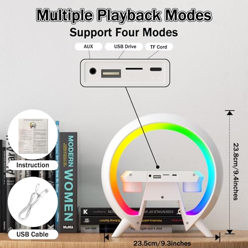 KASTWAVE Atmosphere Lamp, with 15W Wireless Charger LED Alarm Clock Smart Table Lamp, with Bluetooth Speaker & Iridescent Running Lights, Atmosphere Light for Adults Kids Office Bedroom Gift