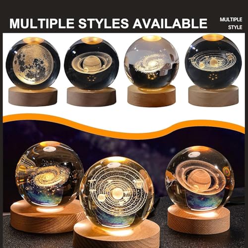 PYLCO SMART Tabletop Night Light Crystal Ball with Wood Base LED Night Lamp 3D Creative Saturn Astronomy Glaxy Night Lamp Fantasy Decoration Light for kid friend Birthday Gifts Room Decor (Glaxy, 8mm)