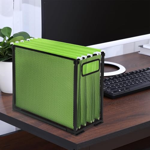 Azonee File Folders Organizer, Hanging Metal File Holder for Desk, Office Documents Magazine Storage Box, Mesh Foldable Filing Basket Desktop Accessories Rack (Small, 1 PCS, Black)