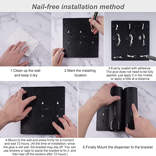 MAKINGTEC Hand Press Soap Dispenser, 3 in 1 Soap Dispenser, Shampoo and Conditioner Dispenser, soap Separator Bathroom, Shower Separator with 3x350ml Refillable Bottles ABS Wall Mount Black