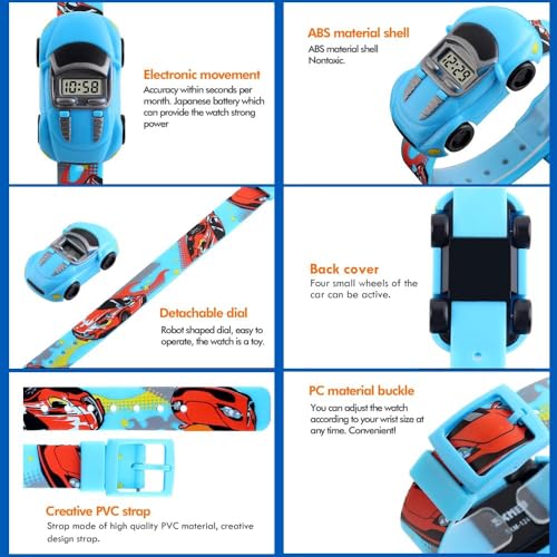 Boys Girls Kids Digital Car Watch - Azonee Fun Cartoon Wristwatch for Children, for Birthdays, and More
