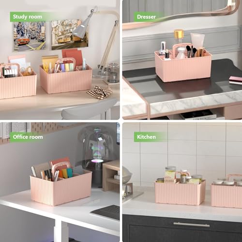 KASTWAVE Plastic Shower Caddy Organizer, Bathroom Caddy Basket with Handle, Portable Small Shower Caddy Dorm for Bath Shower Makeup Cleaning Desk Storage, Pink