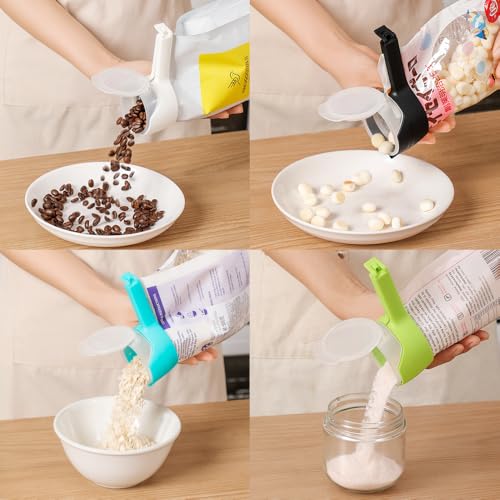 Yvey Food Clip Set with Pour Spout, 4PCS Seal and Pour Bag Clip with Spout for Food Snacks (Round)