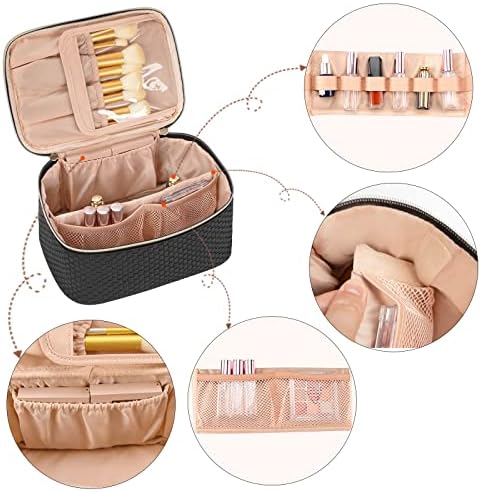 OCHEAL Makeup Bag, Portable Cosmetic Bag, Large Capacity Travel Makeup Case Organizer, Black Makeup Bags For Women Toiletry Bag for Girls Traveling With Handle and Divider