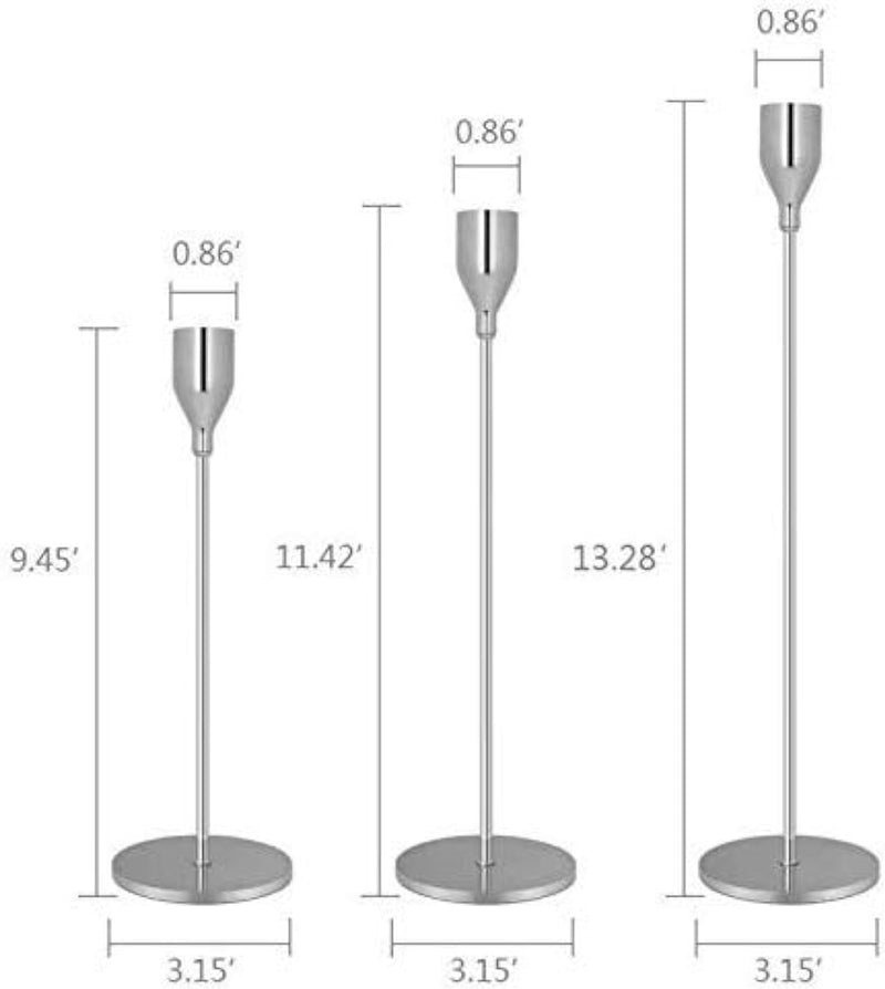 Tidelence Candle Holders for Taper Candles Set of 3 Decorative Candlestick Holders for Wedding, Dinning, Party Fits 3/4 inch Thick Candle&Led Candles (Silver)