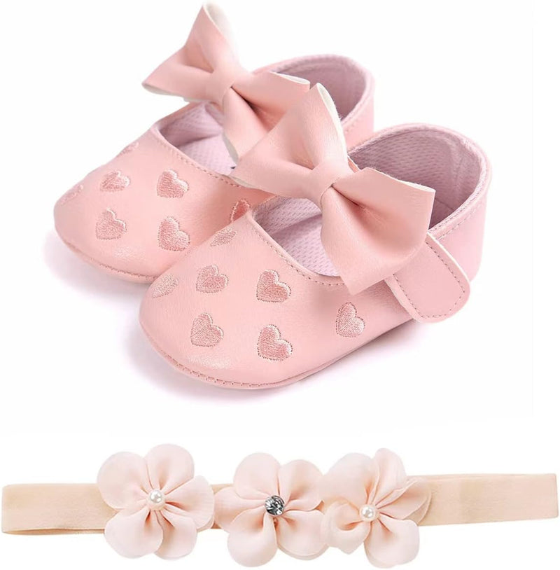 JZLIFE First Walking Shoes,Anti-slip,Comfortable and Breathable Baby Shoes with Hair Band,Baby Gift for Newborn Baby