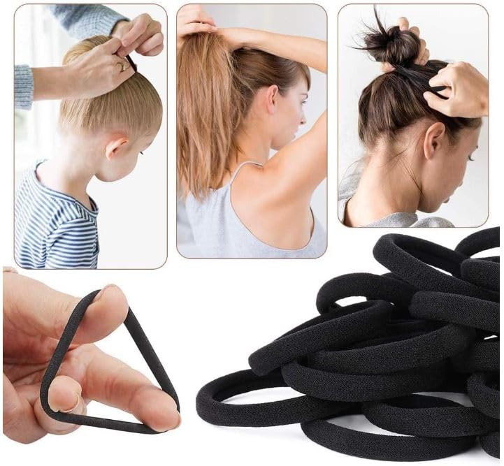 La Bella Sets 100 Pcs Black Hair Ties Ponytail Holder Elastic Hair Bands For Women Girls- Scrunchie Hair Accessories - For Hairstyling Braiding in Home, Gym, Office, Travel and Saloon (Medium- 4 cm)