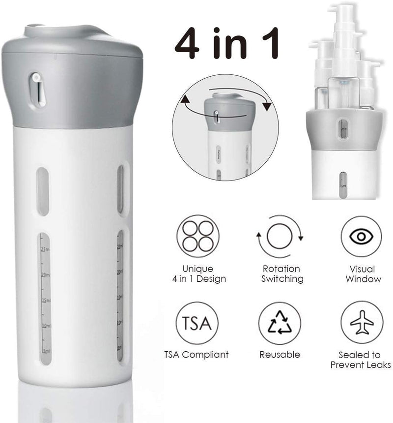 Bhavyam Travel Toiletry Bottles, Shampoo Travel Bottle,4 in 1 Travel Dispenser Leak-Proof Travel Bottles Plastic refillable Shampoo Cream Lotion Storage Container Bottle(1pcs), multi, M, Travel
