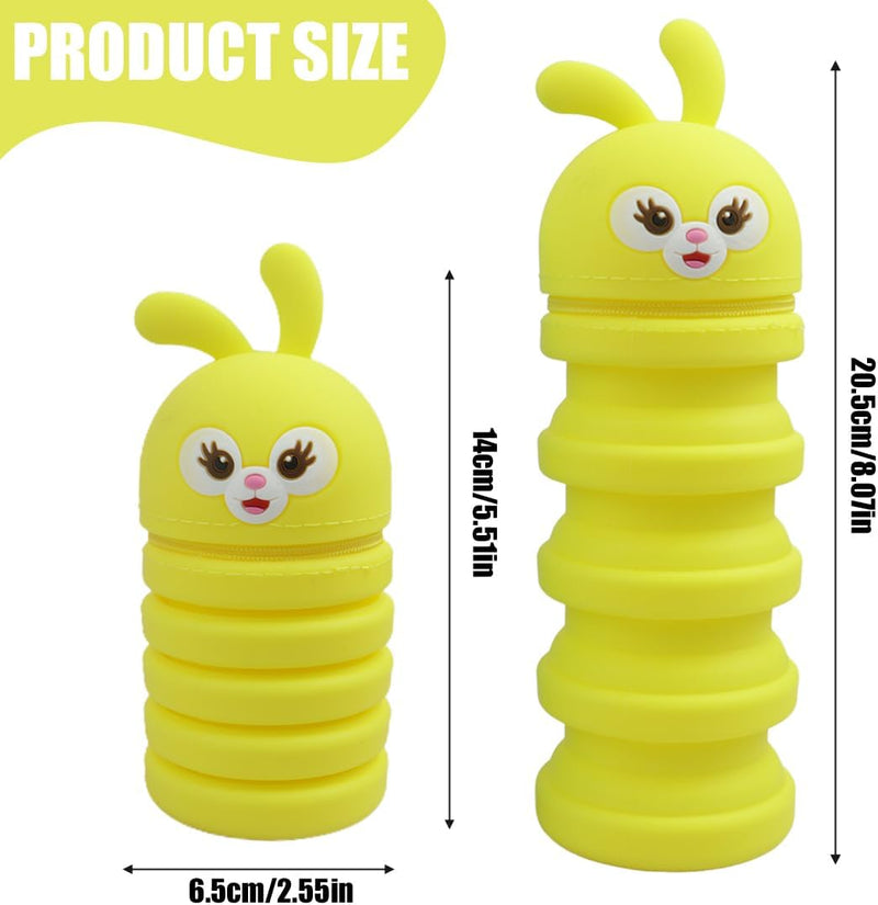 Telescopic Pencil Case, 3D Bear Telescopic Case, 2 in 1 Yellow Silicone Case and Desk Pencil Case, Small Stationery Box, School Supplies, School Bag, School Material Present
